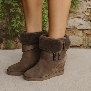 ASH Topo Suede Shearling Cuff Yes Boots, 8.5/39